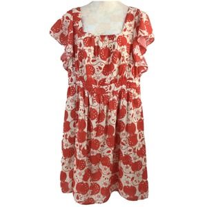 Modcloth A-Line Flutter Sleeve Cotton Dress Apple Print